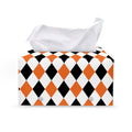White Black And Orange Harlequin Print Leather Tissue Box Cover