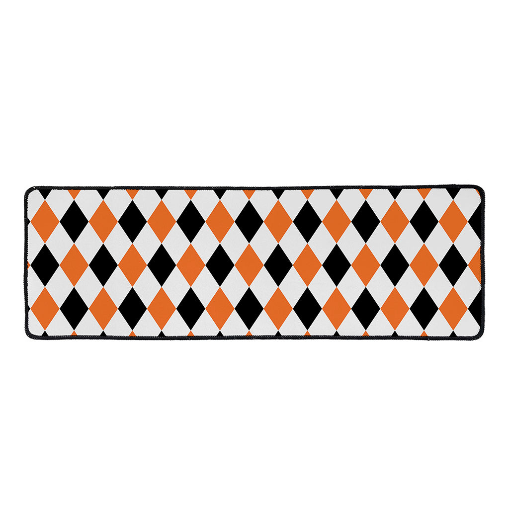 White Black And Orange Harlequin Print Long Kitchen Mat