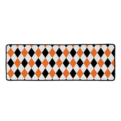 White Black And Orange Harlequin Print Long Kitchen Mat