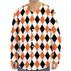 White Black And Orange Harlequin Print Long Sleeve Baseball Jersey