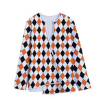 White Black And Orange Harlequin Print Long Sleeve Short Coat