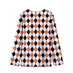 White Black And Orange Harlequin Print Long Sleeve Short Coat