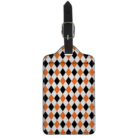 White Black And Orange Harlequin Print Luggage Tag