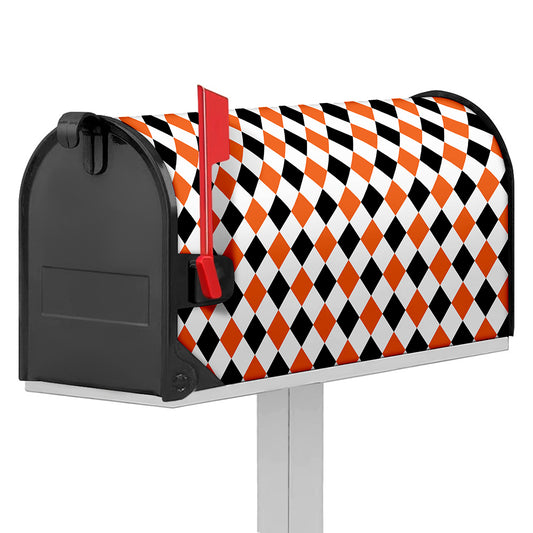 White Black And Orange Harlequin Print Mailbox Cover