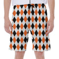 White Black And Orange Harlequin Print Men's Beach Shorts