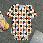 White Black And Orange Harlequin Print Men's Bodysuit