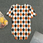 White Black And Orange Harlequin Print Men's Bodysuit