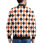 White Black And Orange Harlequin Print Men's Bomber Jacket