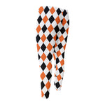 White Black And Orange Harlequin Print Men's Compression Pants