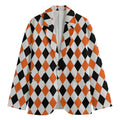 White Black And Orange Harlequin Print Men's Cotton Blazer