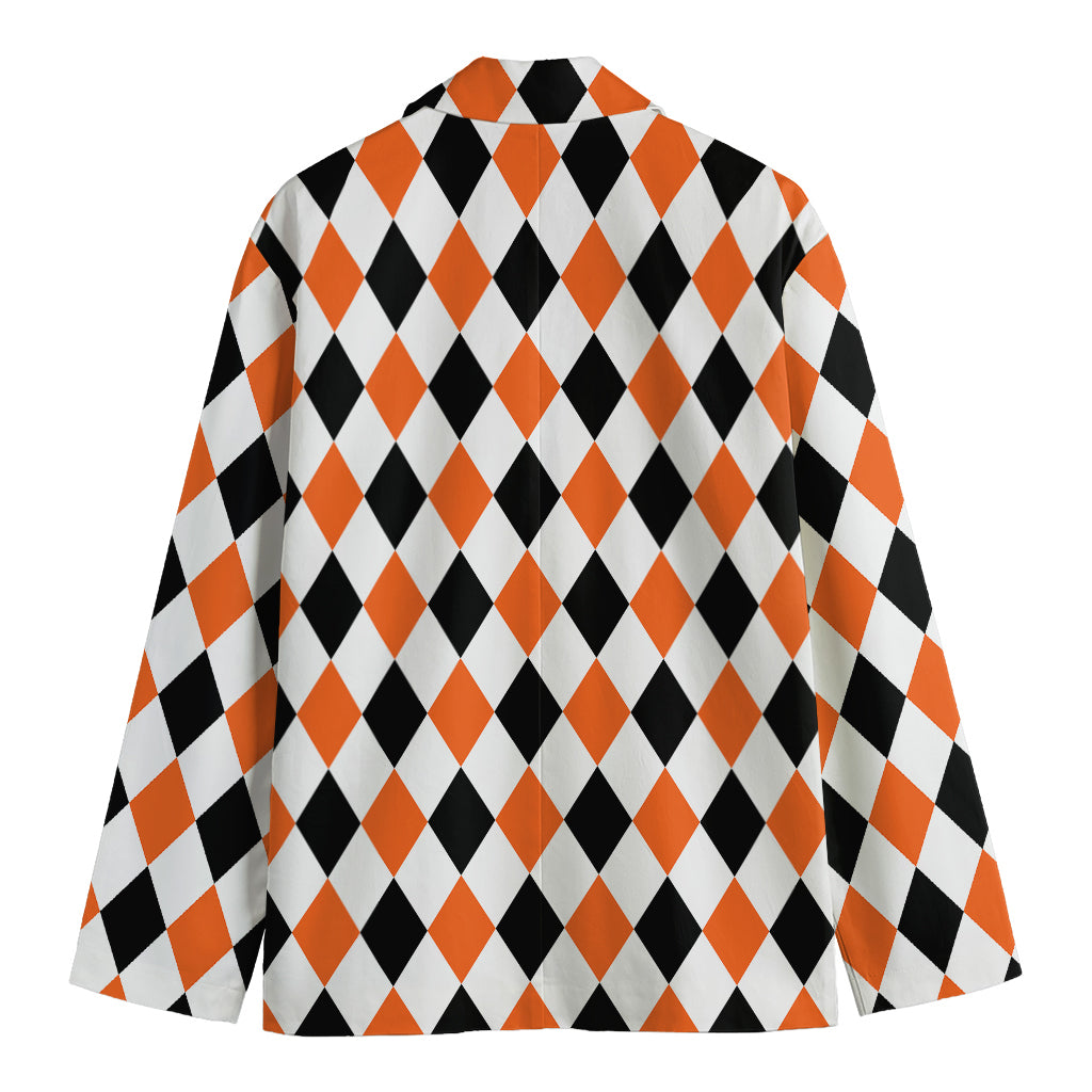 White Black And Orange Harlequin Print Men's Cotton Blazer