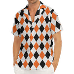 White Black And Orange Harlequin Print Men's Deep V-Neck Shirt