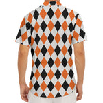 White Black And Orange Harlequin Print Men's Deep V-Neck Shirt