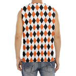White Black And Orange Harlequin Print Men's Fitness Tank Top