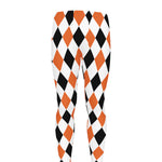 White Black And Orange Harlequin Print Men's leggings
