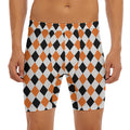 White Black And Orange Harlequin Print Men's Long Boxer Briefs