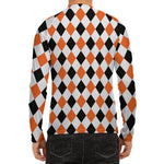 White Black And Orange Harlequin Print Men's Long Sleeve Rash Guard