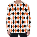 White Black And Orange Harlequin Print Men's Long Sleeve T-Shirt