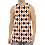 White Black And Orange Harlequin Print Men's Muscle Tank Top