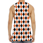White Black And Orange Harlequin Print Men's Muscle Tank Top