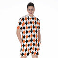 White Black And Orange Harlequin Print Men's Romper