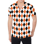 White Black And Orange Harlequin Print Men's Shirt