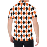 White Black And Orange Harlequin Print Men's Shirt