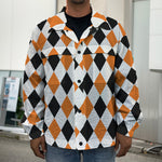 White Black And Orange Harlequin Print Men's Shirt Jacket