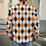 White Black And Orange Harlequin Print Men's Shirt Jacket