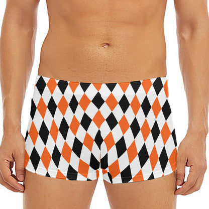 White Black And Orange Harlequin Print Men's Short Boxer Briefs