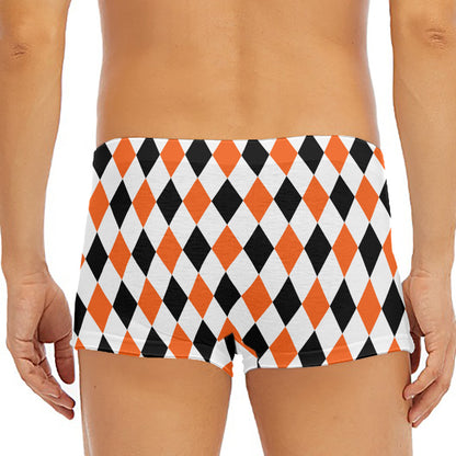 White Black And Orange Harlequin Print Men's Short Boxer Briefs