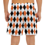White Black And Orange Harlequin Print Men's Split Running Shorts