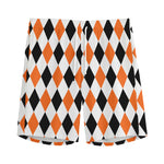 White Black And Orange Harlequin Print Men's Sports Shorts
