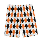White Black And Orange Harlequin Print Men's Sports Shorts