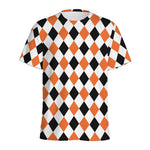 White Black And Orange Harlequin Print Men's Sports T-Shirt