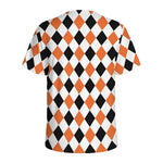 White Black And Orange Harlequin Print Men's Sports T-Shirt
