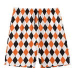 White Black And Orange Harlequin Print Men's Swim Trunks