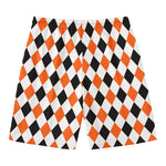 White Black And Orange Harlequin Print Men's Swim Trunks