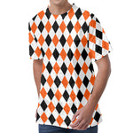 White Black And Orange Harlequin Print Men's Velvet T-Shirt