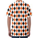 White Black And Orange Harlequin Print Men's Velvet T-Shirt