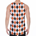 White Black And Orange Harlequin Print Men's Velvet Tank Top