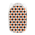 White Black And Orange Harlequin Print Mesh Laundry Hamper