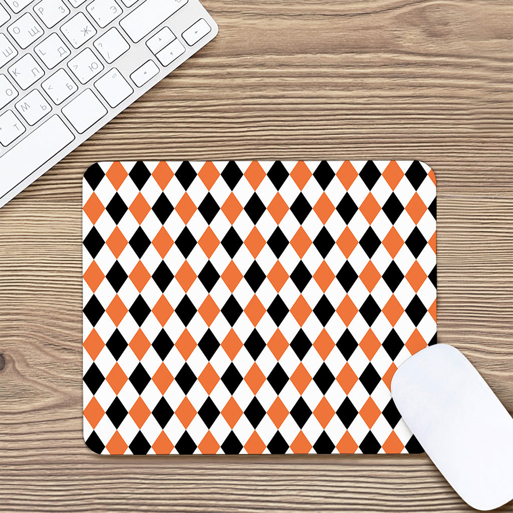White Black And Orange Harlequin Print Mouse Pad