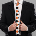 White Black And Orange Harlequin Print Necktie