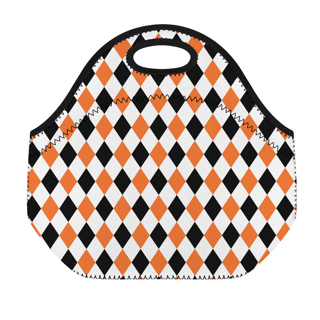 White Black And Orange Harlequin Print Neoprene Lunch Bag