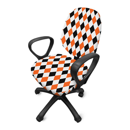 White Black And Orange Harlequin Print Office Chair Cover