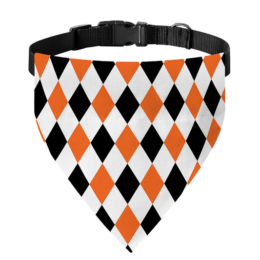 White Black And Orange Harlequin Print Over The Collar Dog Bandana