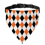 White Black And Orange Harlequin Print Over The Collar Dog Bandana