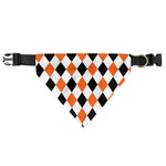 White Black And Orange Harlequin Print Over The Collar Dog Bandana