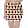 White Black And Orange Harlequin Print Pencil Mini Skirt